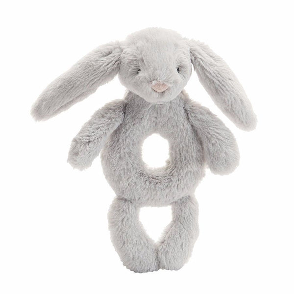 BASHFUL GREY BUNNY RING RATTLE