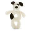 BASHFUL BLACK & CREAM PUPPY RING RATTLE